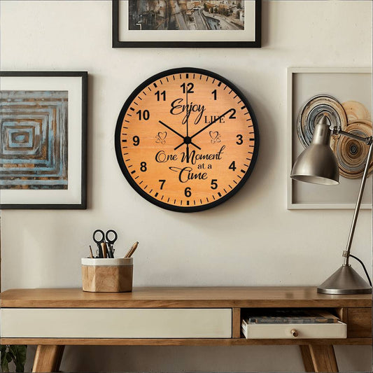 Enjoy Life One Moment At A Time - Wood Frame Wall Clock - The Shoppers Outlet