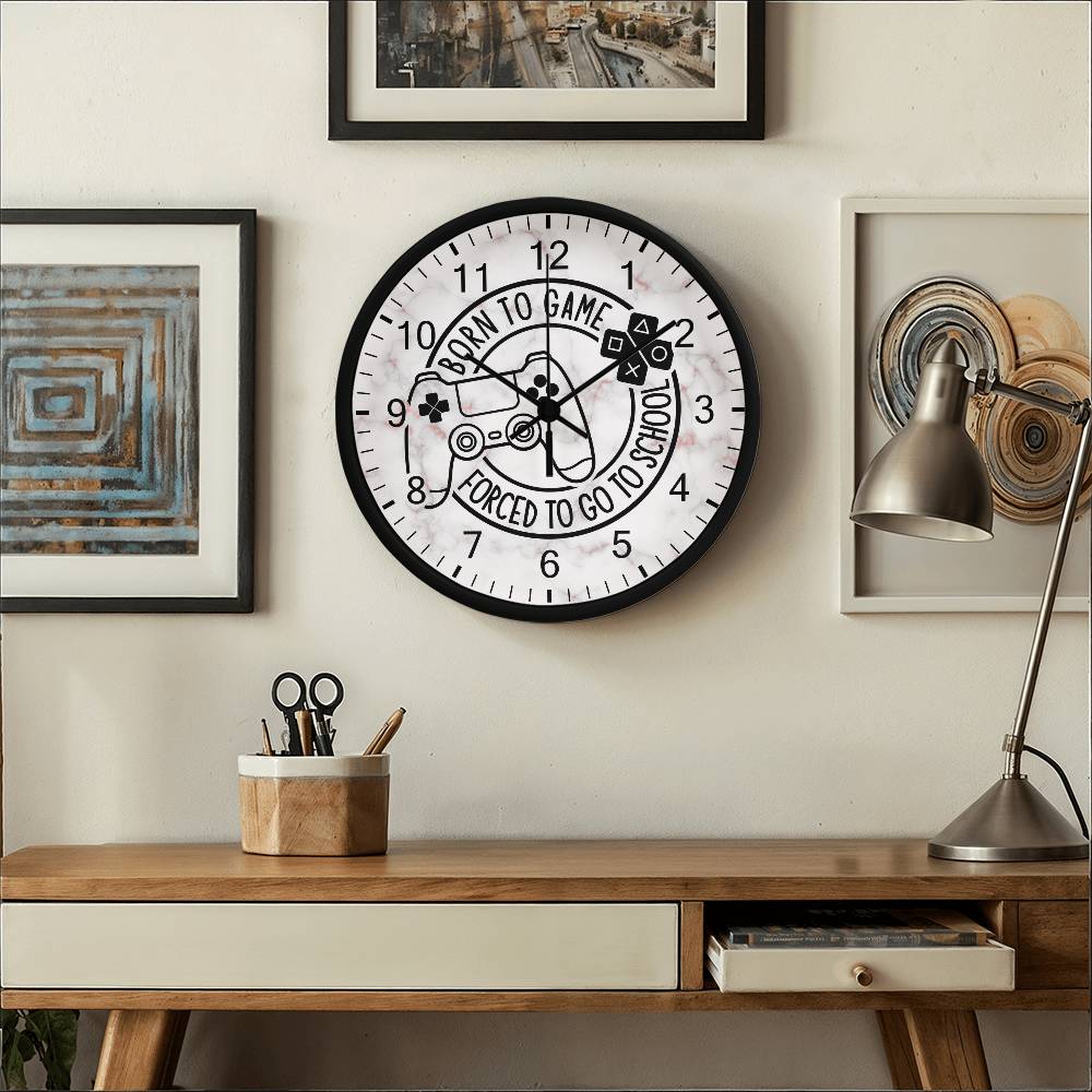 Born To Game Forced To Go To School - Wood Fame Wall Clock - The Shoppers Outlet