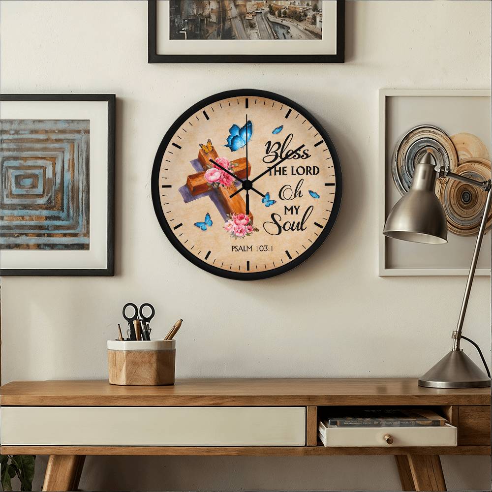 Faith - Bless The Lord Oh My Soul - Psalms 103:1 - Wood Frame Wall Clock - The Shoppers Outlet