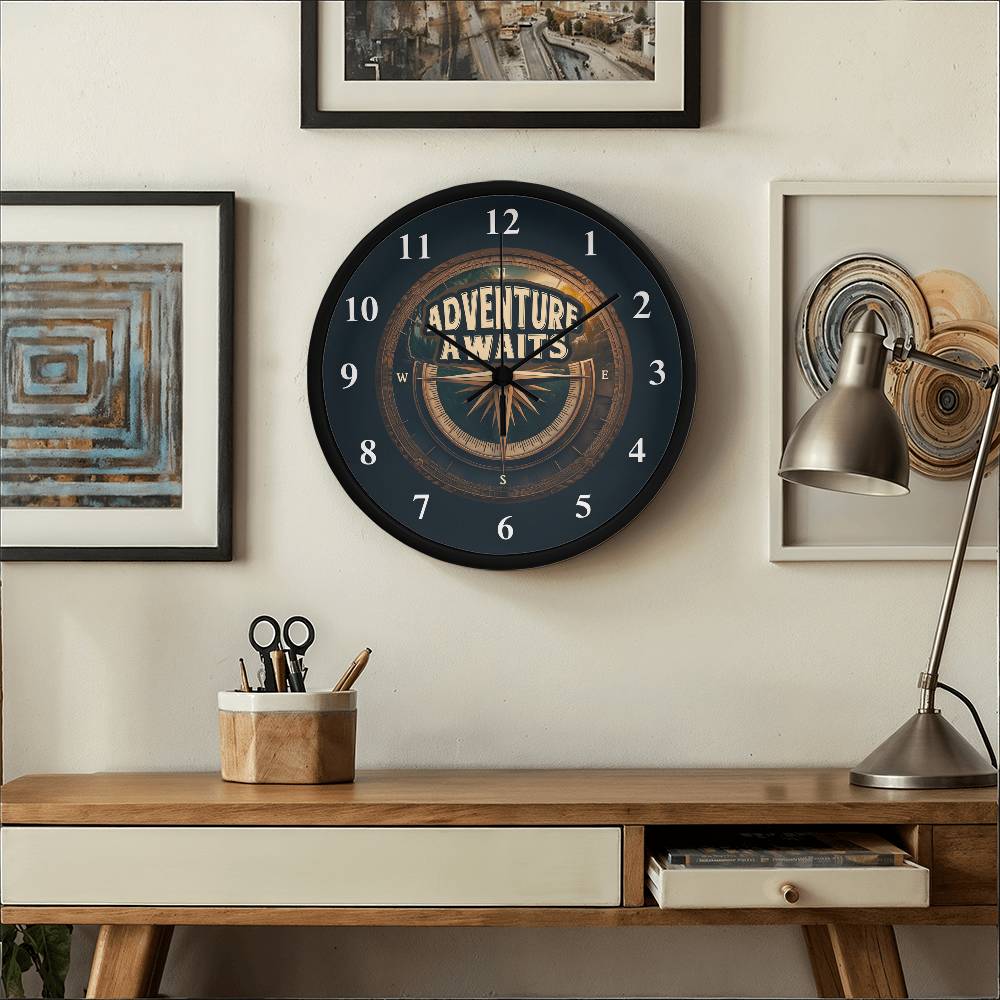 Adventure Awaits - Wood Frame Wall Clock - The Shoppers Outlet