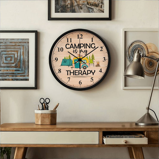 Camping Is My Therapy - Wood Frame Wall Clock - The Shoppers Outlet