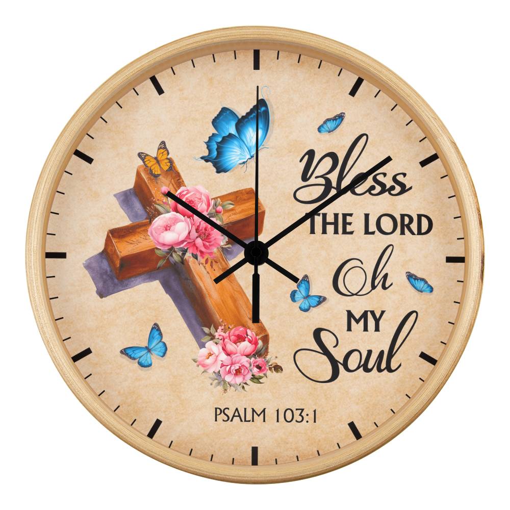 Faith - Bless The Lord Oh My Soul - Psalms 103:1 - Wood Frame Wall Clock - The Shoppers Outlet