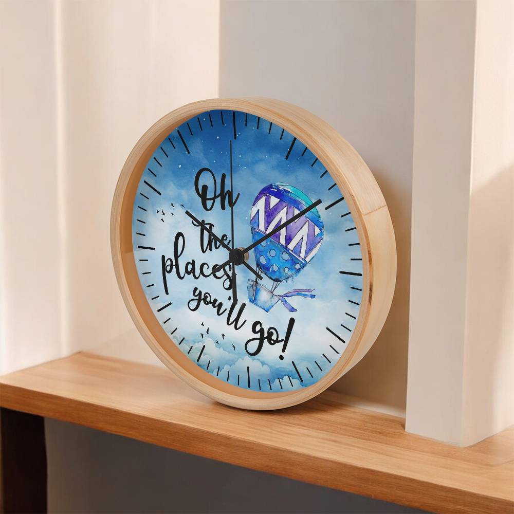 Oh The Places You'll Go - Wood Frame Wall Clock - The Shoppers Outlet