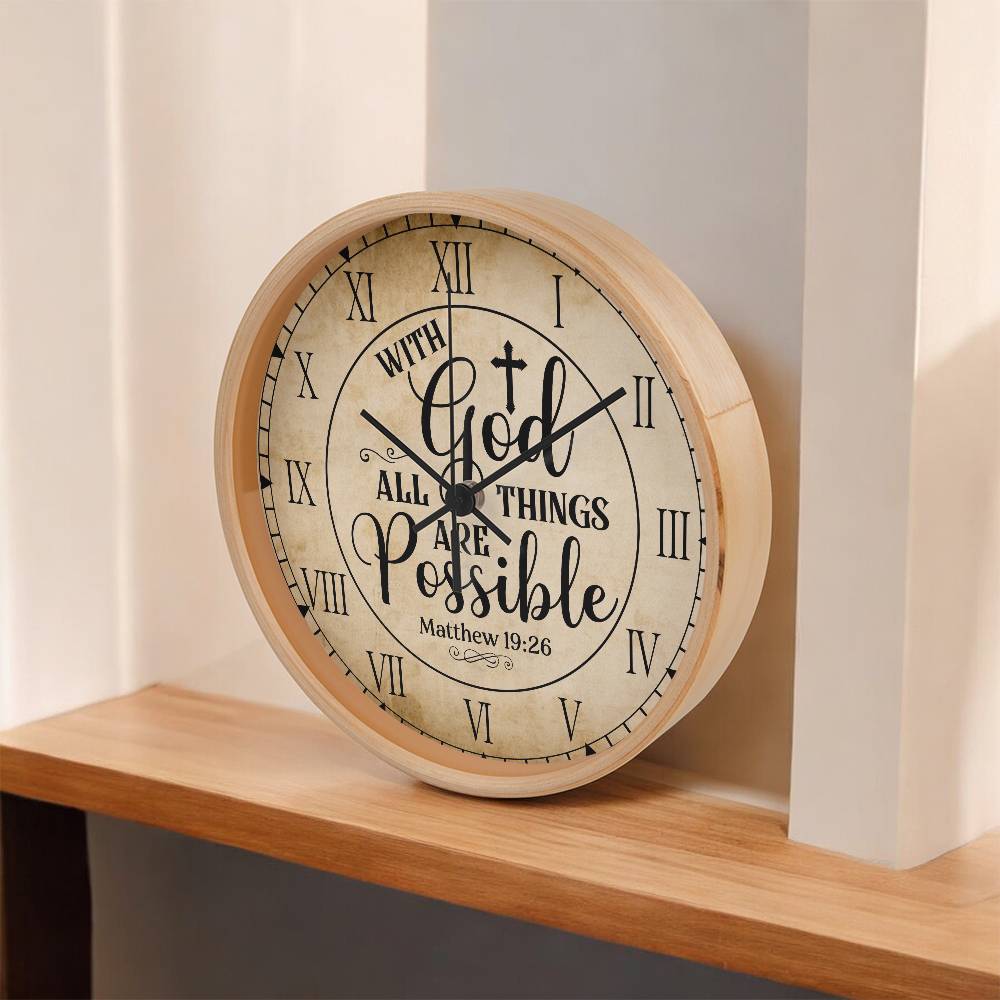 Faith - With God All Things Are Possible - Matthew 19:26 - Wood Frame Wall Clock - The Shoppers Outlet