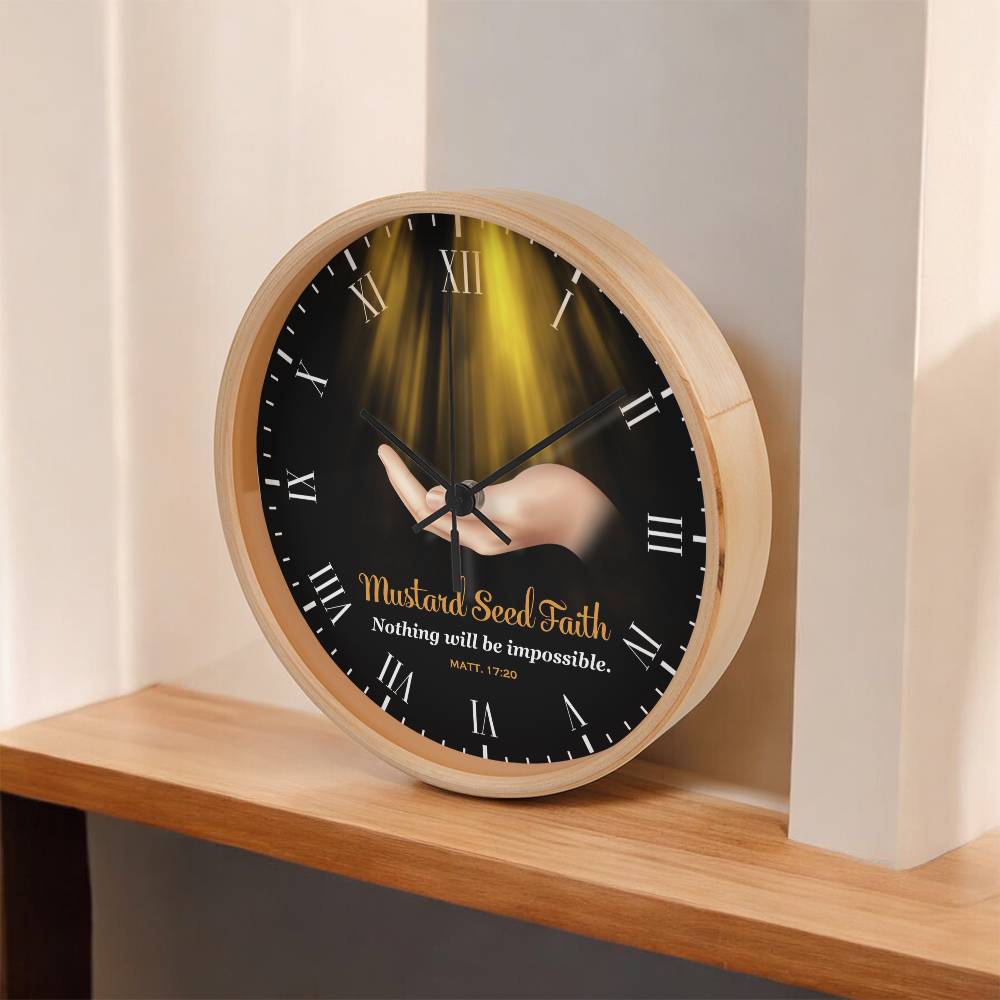 Faith - Mustard Seed Faith - Nothing Will Be Impossible - Matthew 17:20 - Wood Frame Wall Clock - The Shoppers Outlet