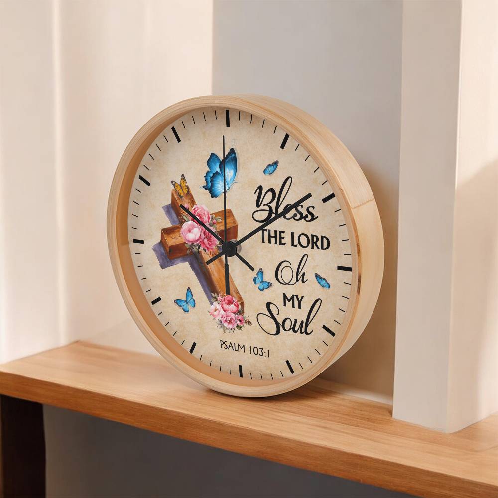 Faith - Bless The Lord Oh My Soul - Psalms 103:1 - Wood Frame Wall Clock - The Shoppers Outlet