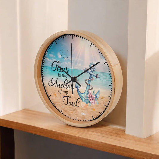 Inspirational - Jesus Is The Anchor Of My Soul - Wood Frame Wall Clock - The Shoppers Outlet