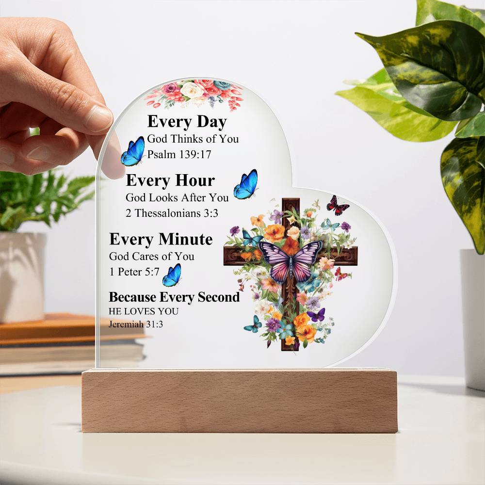 Faith - Every Day - Every Hour - Bible Verse - Heart Acrylic Plaque - The Shoppers Outlet