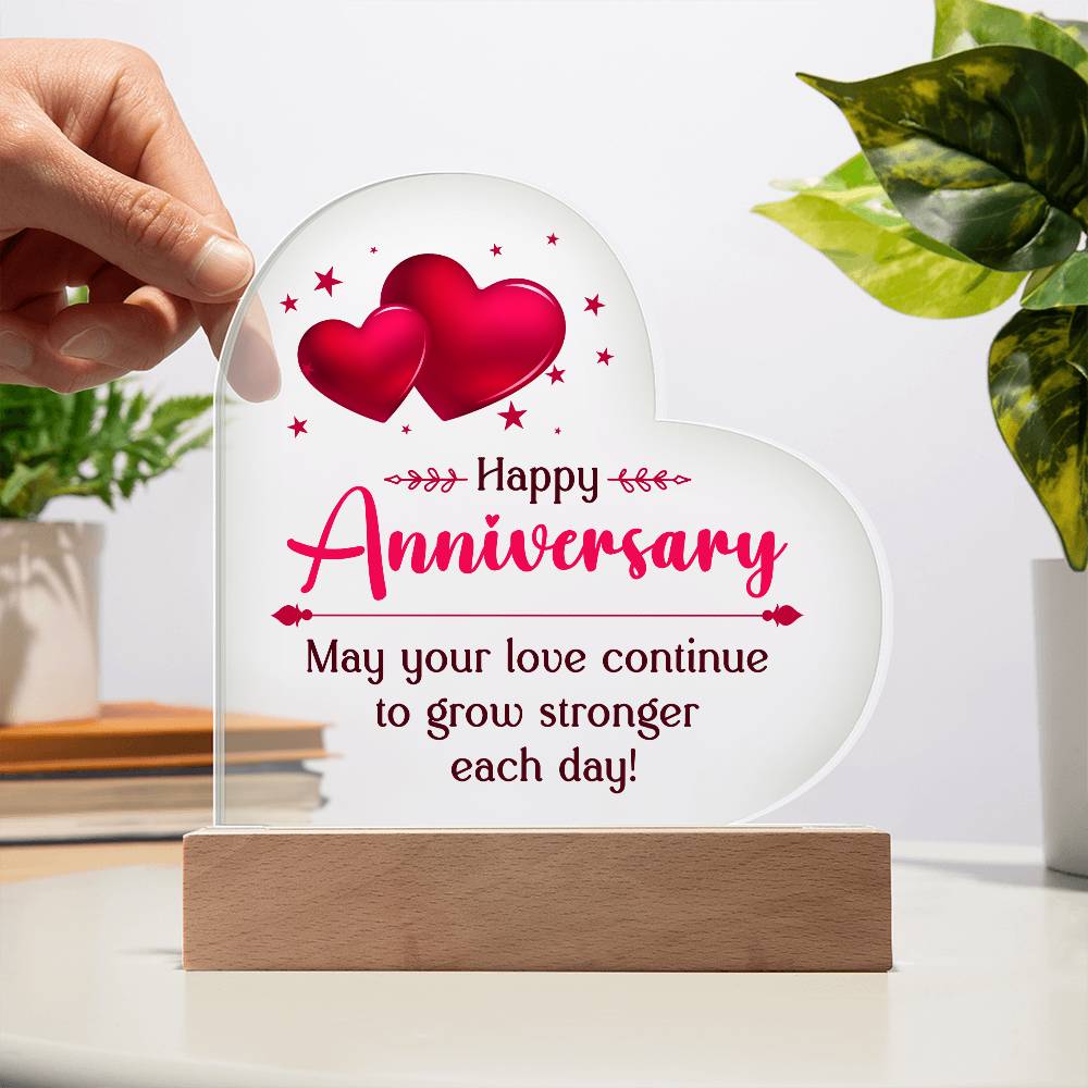 Happy Anniversary - May Your Love Continue To Grow Stronger Each Day - Heart Acrylic Plaque - The Shoppers Outlet