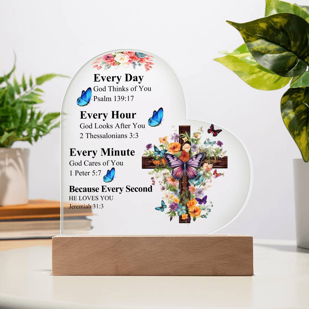 Faith - Every Day - Every Hour - Bible Verse - Heart Acrylic Plaque - The Shoppers Outlet