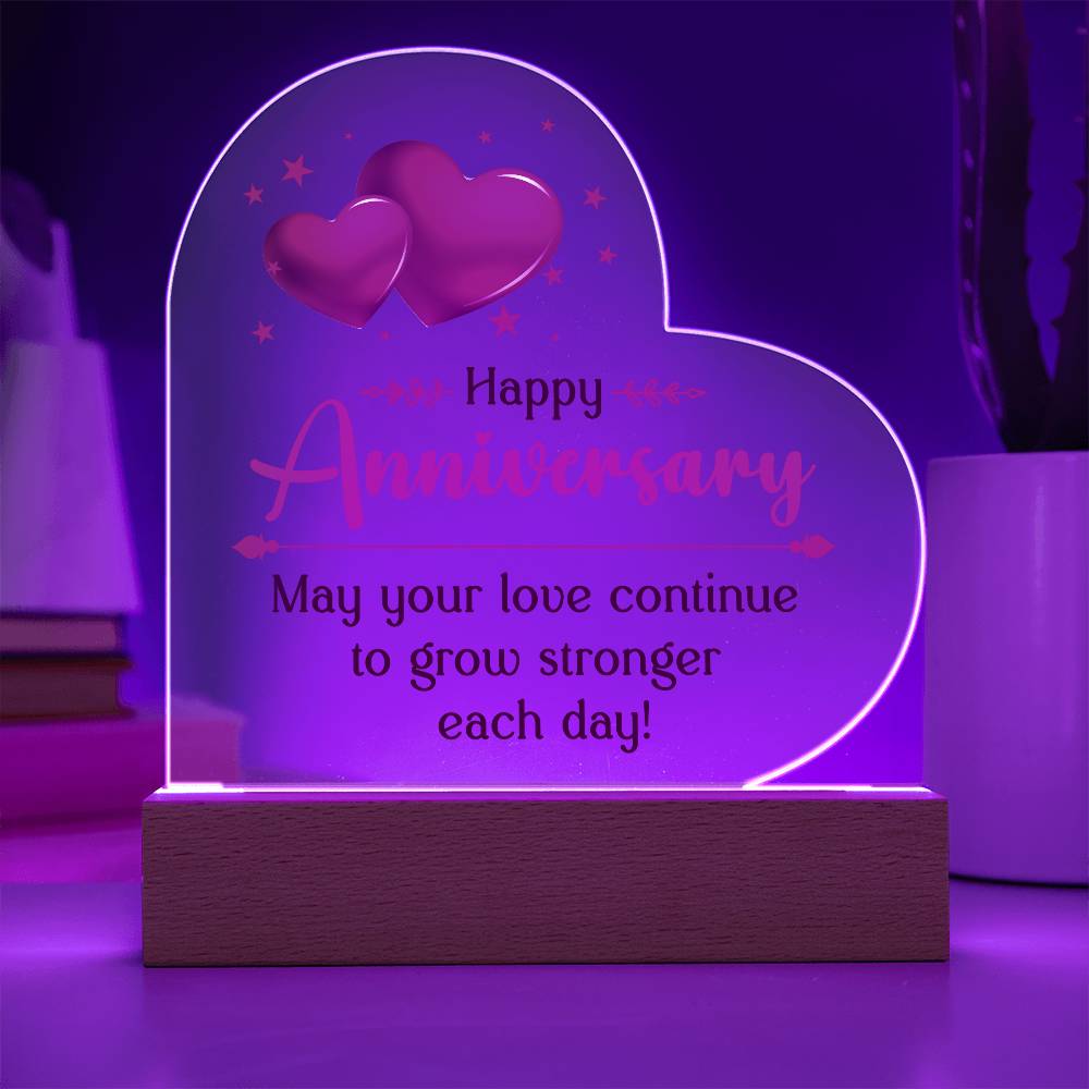 Happy Anniversary - May Your Love Continue To Grow Stronger Each Day - Heart Acrylic Plaque - The Shoppers Outlet