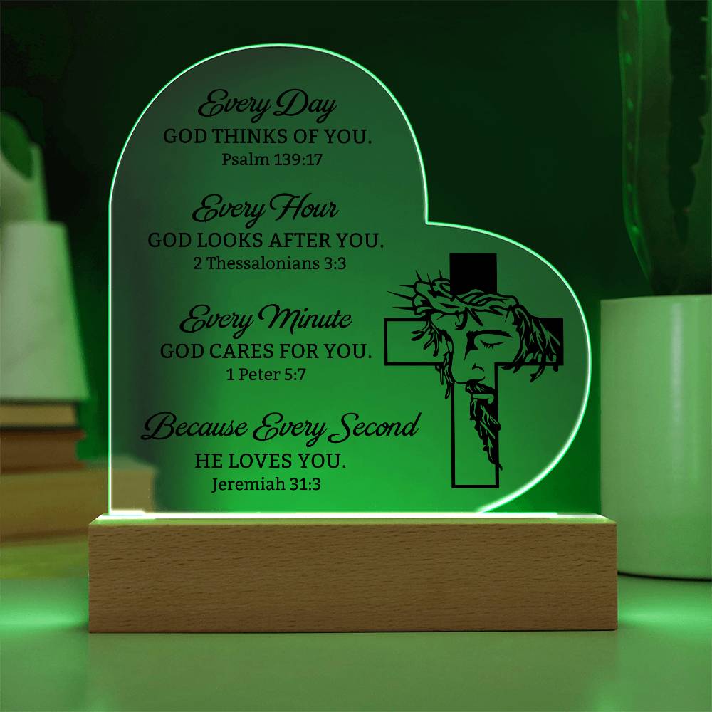 Faith - Every Day - Hour - Minute - Second -  God Is Busy In Our Life - Heart Acrylic Plaque - The Shoppers Outlet