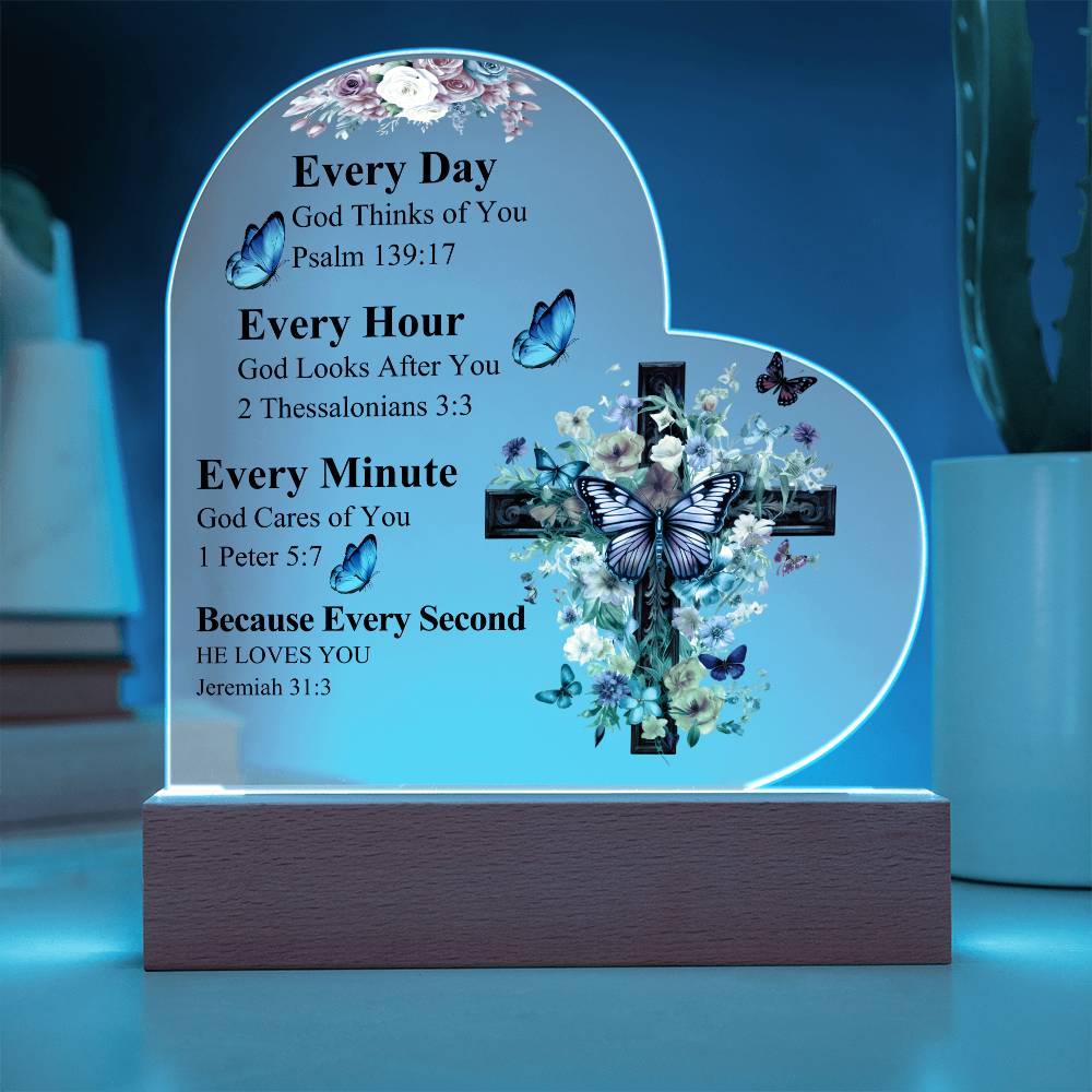 Faith - Every Day - Every Hour - Bible Verse - Heart Acrylic Plaque - The Shoppers Outlet