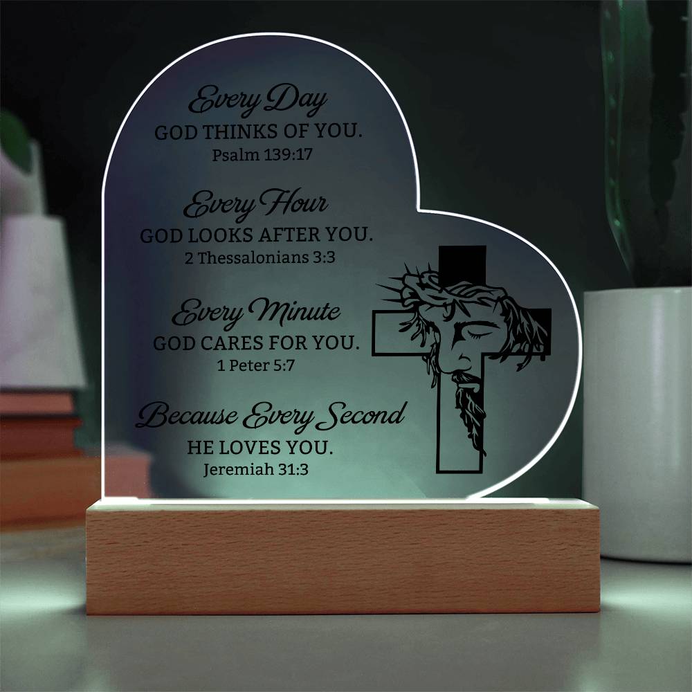 Faith - Every Day - Hour - Minute - Second -  God Is Busy In Our Life - Heart Acrylic Plaque - The Shoppers Outlet