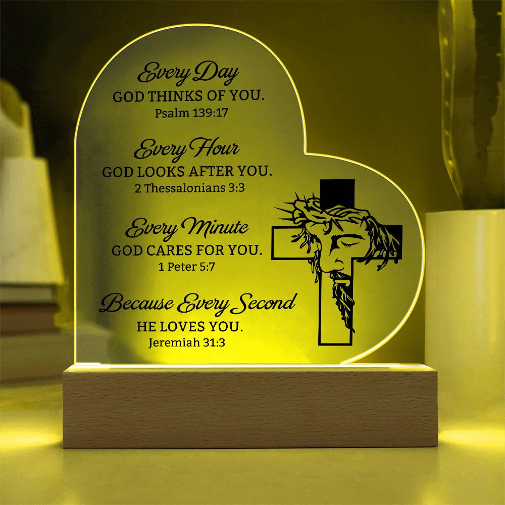 Faith - Every Day - Hour - Minute - Second -  God Is Busy In Our Life - Heart Acrylic Plaque - The Shoppers Outlet