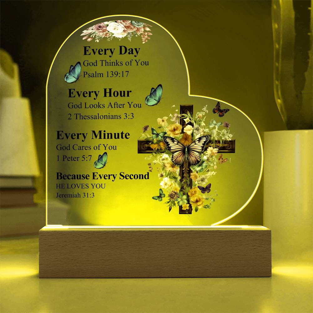 Faith - Every Day - Every Hour - Bible Verse - Heart Acrylic Plaque - The Shoppers Outlet