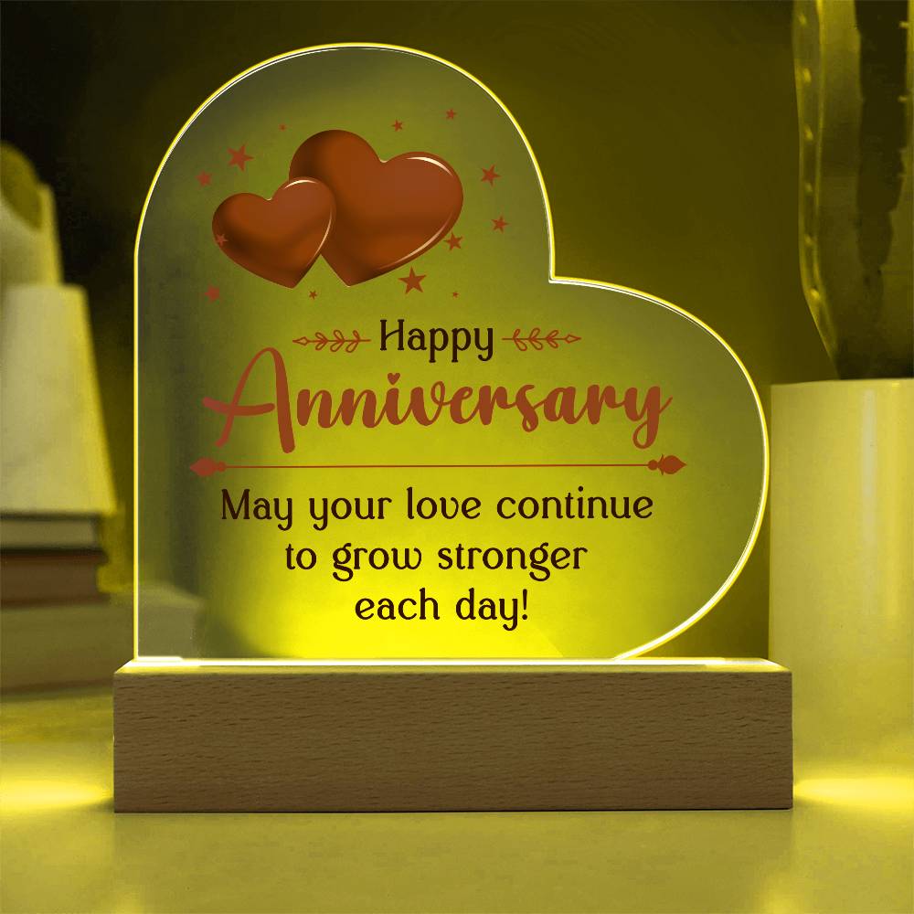 Happy Anniversary - May Your Love Continue To Grow Stronger Each Day - Heart Acrylic Plaque - The Shoppers Outlet