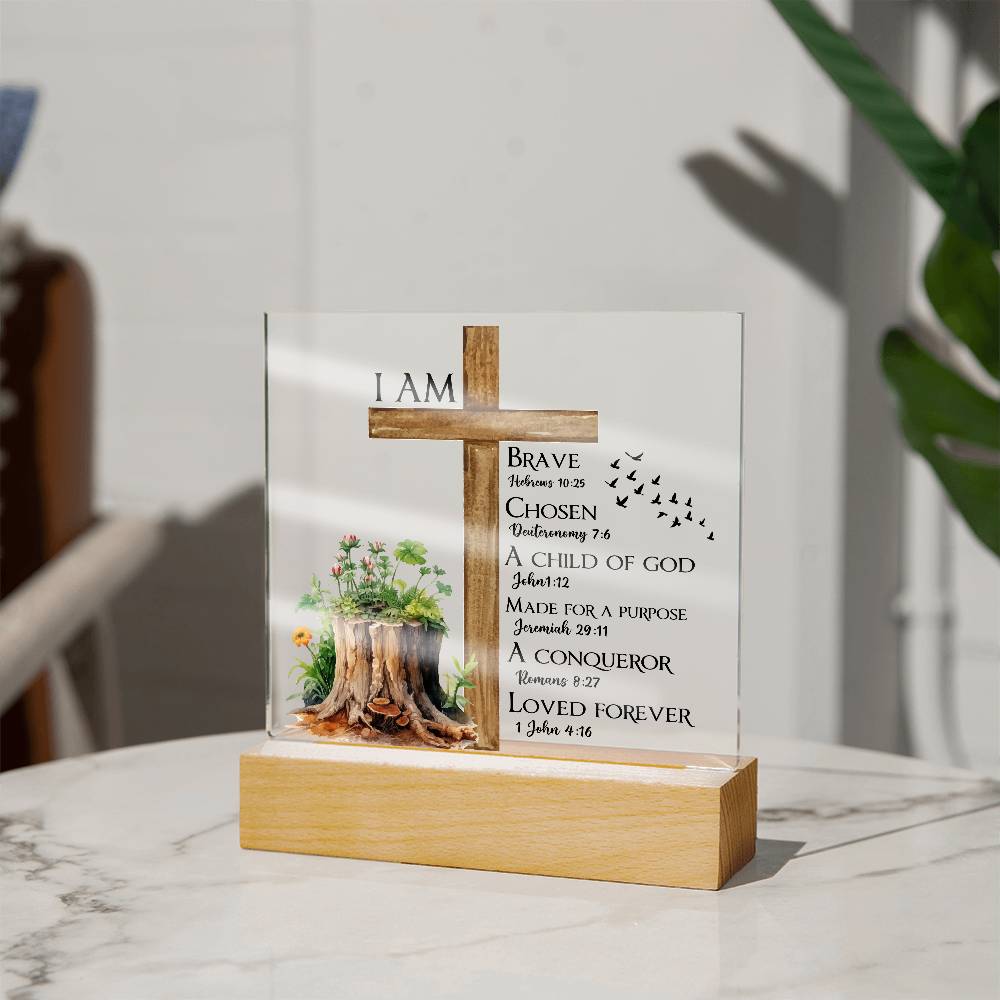 Faith - I Am - Multi - Bible Verse - Square Acrylic Plaque - The Shoppers Outlet