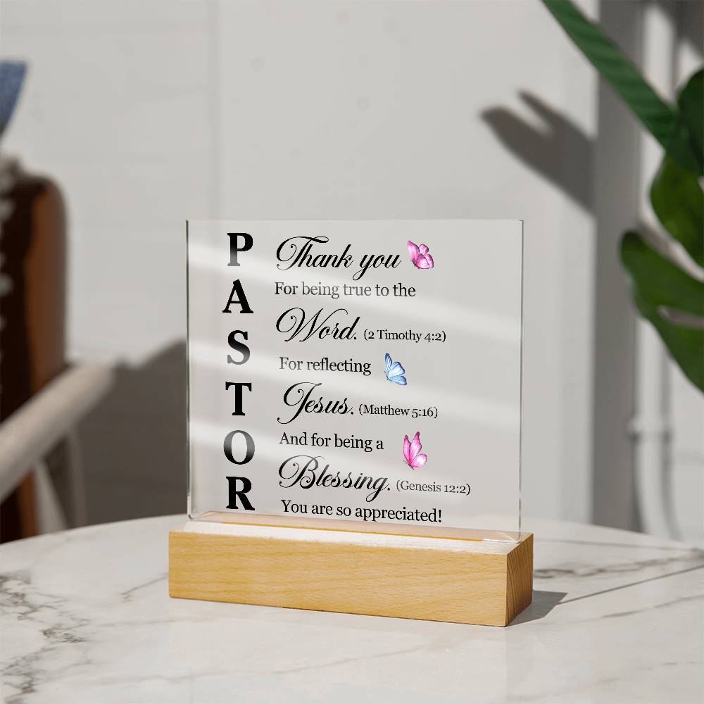 Faith - Pastor Bible Verse - Square Acrylic Plaque - The Shoppers Outlet