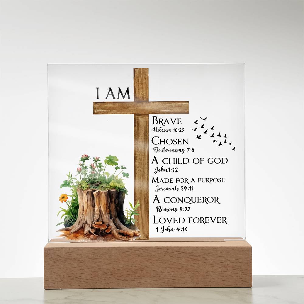 Faith - I Am - Multi - Bible Verse - Square Acrylic Plaque - The Shoppers Outlet