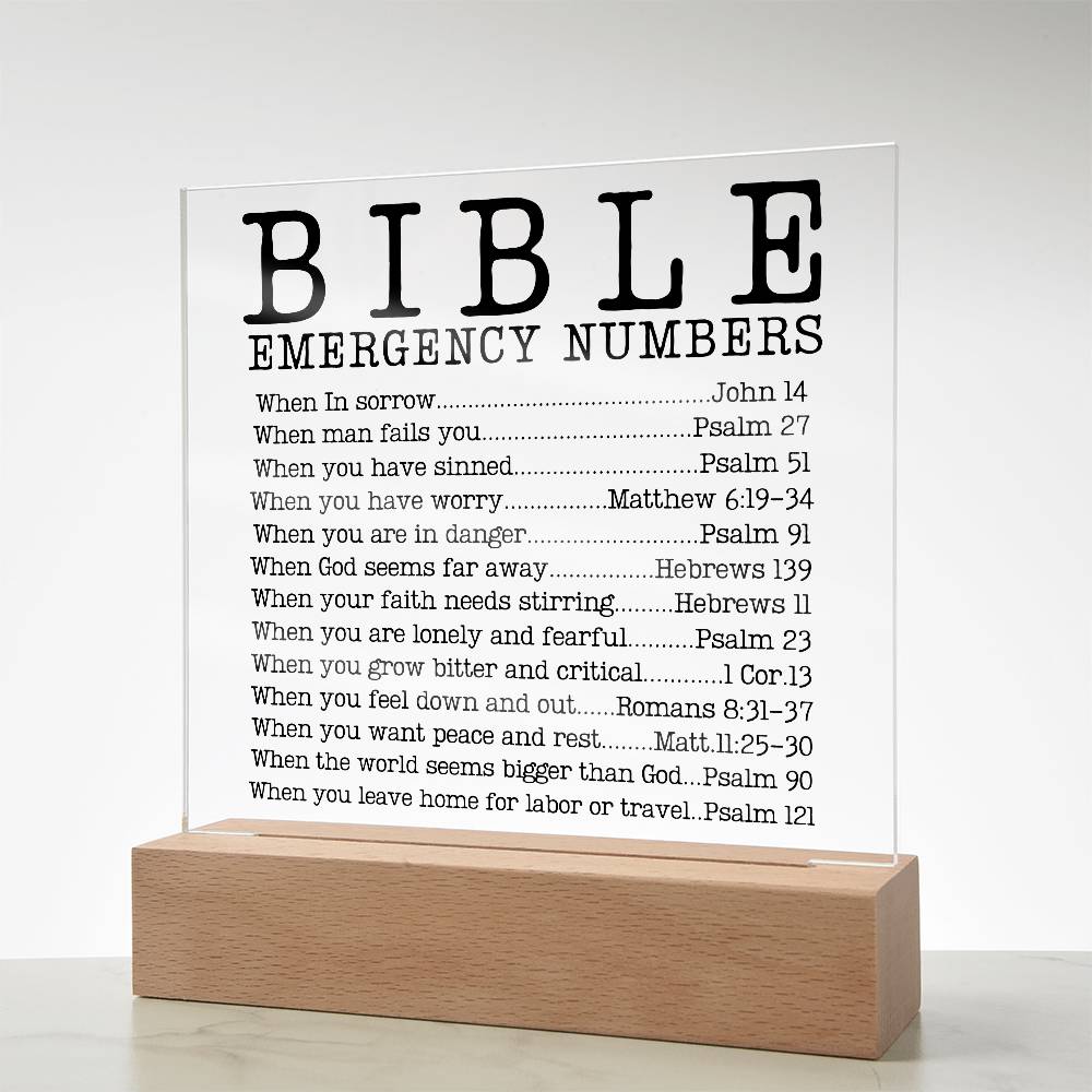 Faith - Bible Emergency Numbers - Square Acrylic Plaque - The Shoppers Outlet