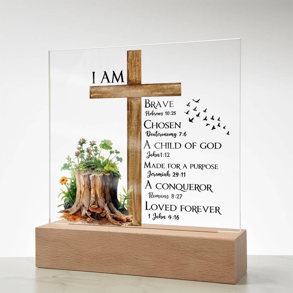 Faith - I Am - Multi - Bible Verse - Square Acrylic Plaque - The Shoppers Outlet