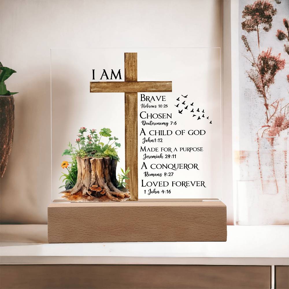 Faith - I Am - Multi - Bible Verse - Square Acrylic Plaque - The Shoppers Outlet