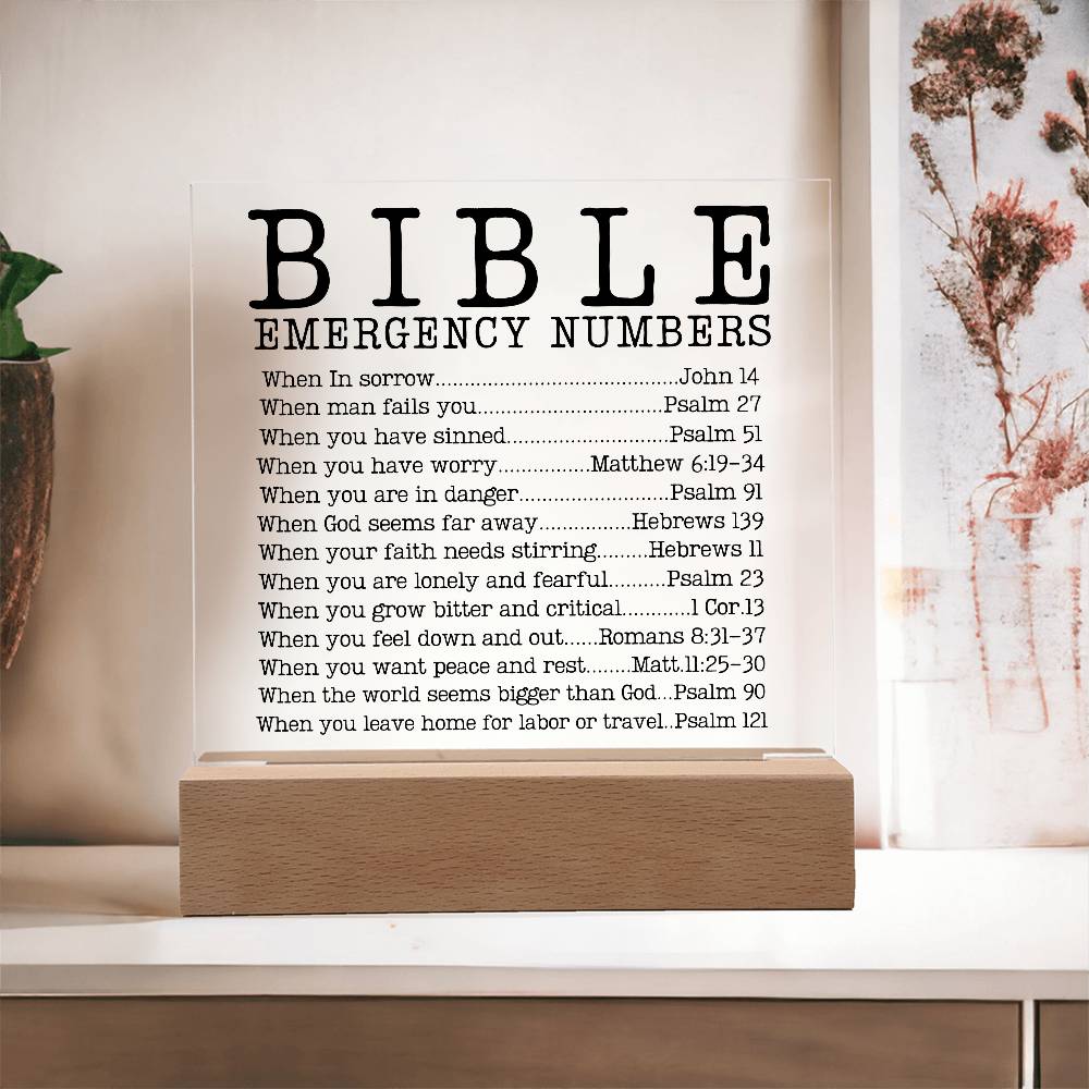 Faith - Bible Emergency Numbers - Square Acrylic Plaque - The Shoppers Outlet