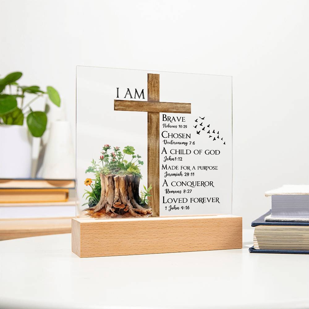 Faith - I Am - Multi - Bible Verse - Square Acrylic Plaque - The Shoppers Outlet