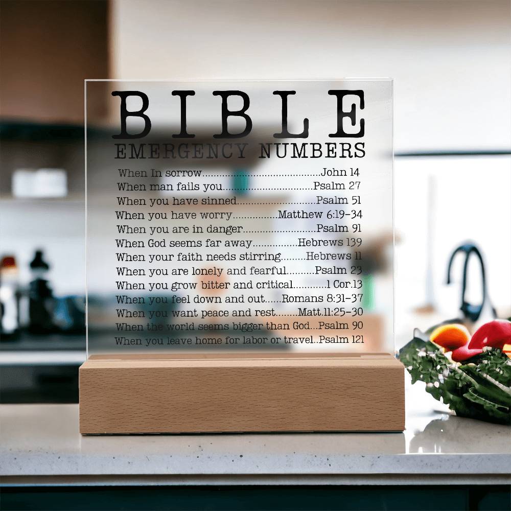 Faith - Bible Emergency Numbers - Square Acrylic Plaque - The Shoppers Outlet