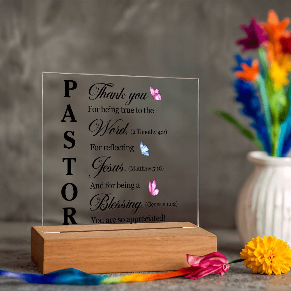 Faith - Pastor Bible Verse - Square Acrylic Plaque - The Shoppers Outlet