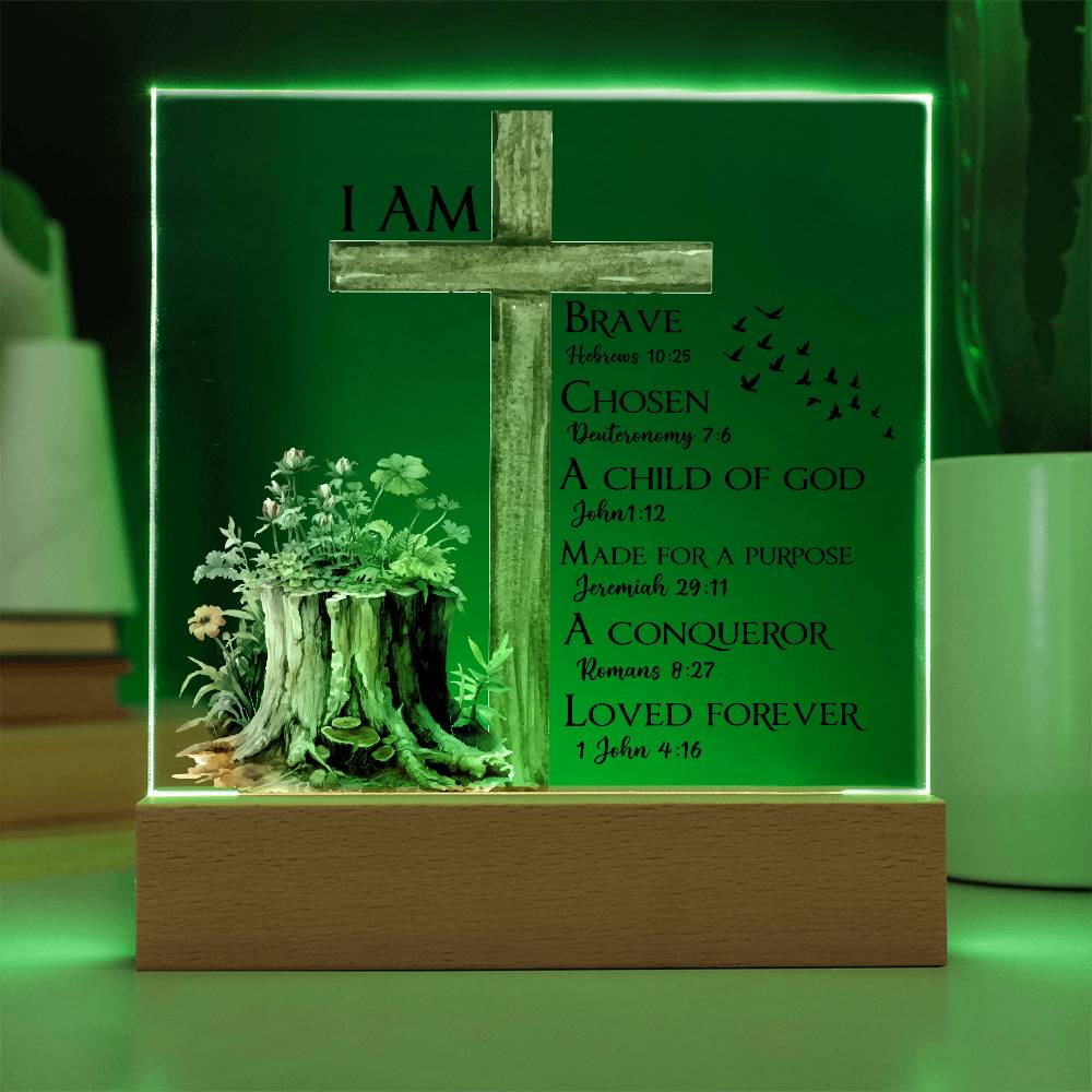 Faith - I Am - Multi - Bible Verse - Square Acrylic Plaque - The Shoppers Outlet