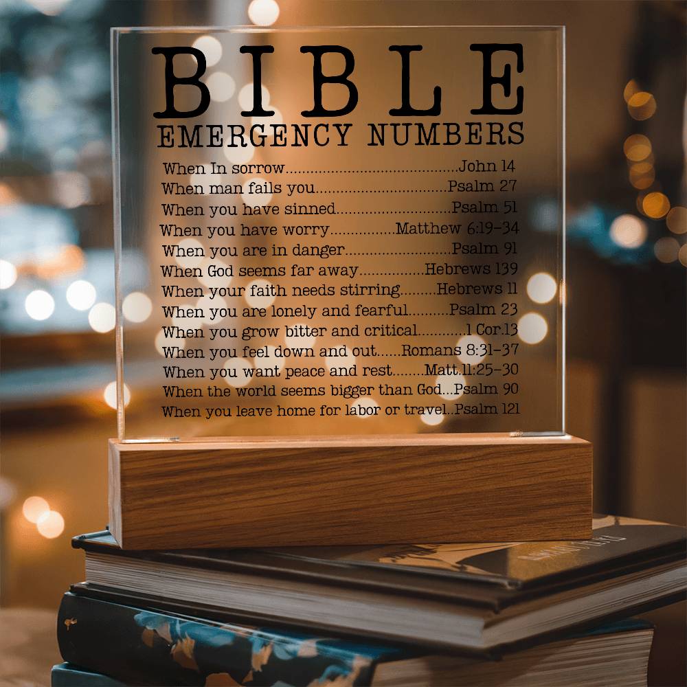 Faith - Bible Emergency Numbers - Square Acrylic Plaque - The Shoppers Outlet