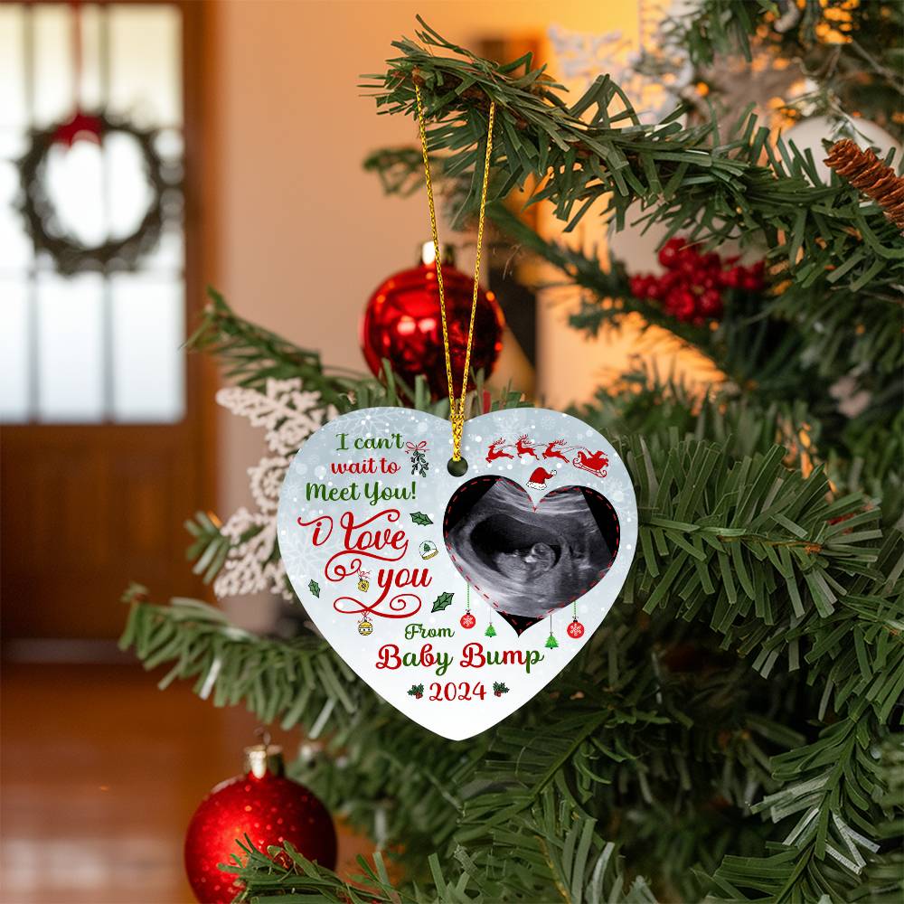 Mom - Holiday Ornament - I Can't Wait To Meet You - High Gloss Heart Ornament - The Shoppers Outlet