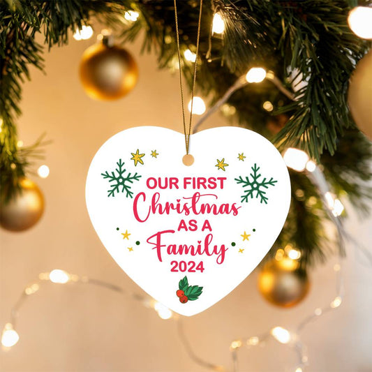 Family - Holiday Ornament - Our First Christmas As A Family 2024- High Gloss Heart Ornament - The Shoppers Outlet