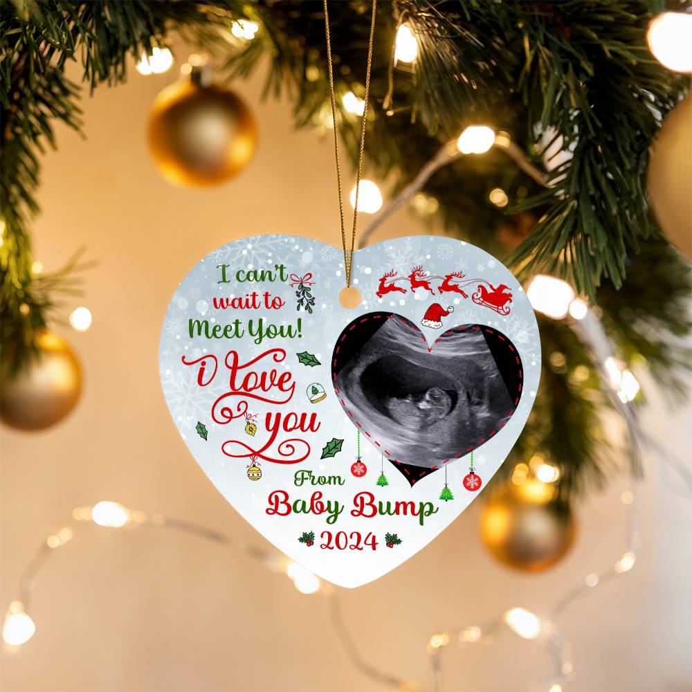 Mom - Holiday Ornament - I Can't Wait To Meet You - High Gloss Heart Ornament - The Shoppers Outlet