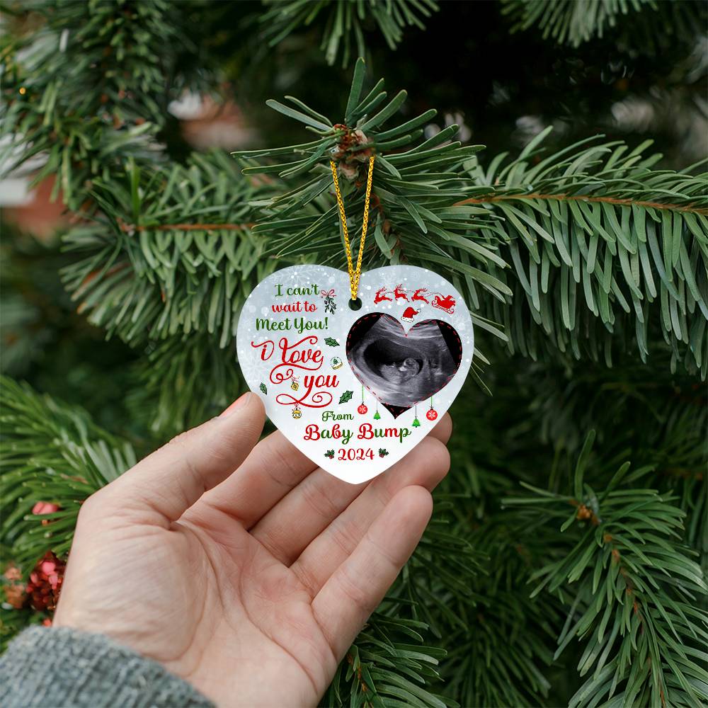 Mom - Holiday Ornament - I Can't Wait To Meet You - High Gloss Heart Ornament - The Shoppers Outlet