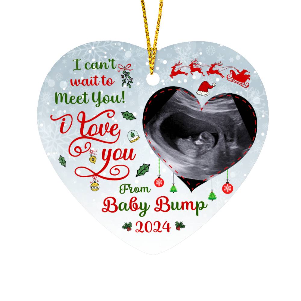 Mom - Holiday Ornament - I Can't Wait To Meet You - High Gloss Heart Ornament - The Shoppers Outlet