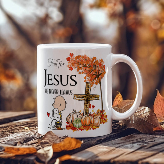 Inspirational - Fall For Jesus He Never Leaves - Ceramic Mug - The Shoppers Outlet