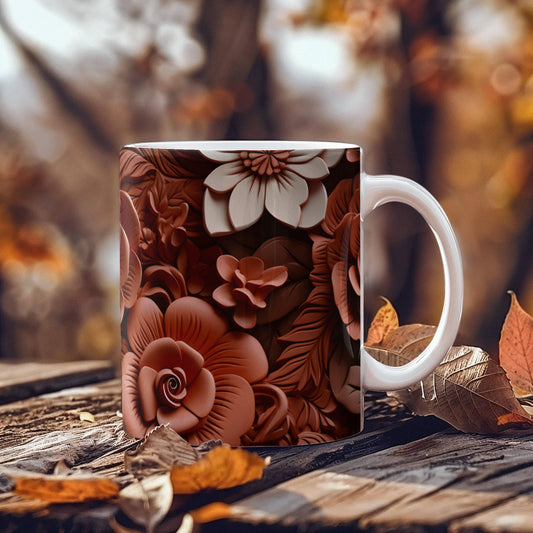 Brown Leather Flowers Design - Ceramic Mug - The Shoppers Outlet