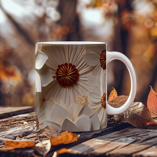 Beige Flower Design Mug - Ceramic Mug - The Shoppers Outlet