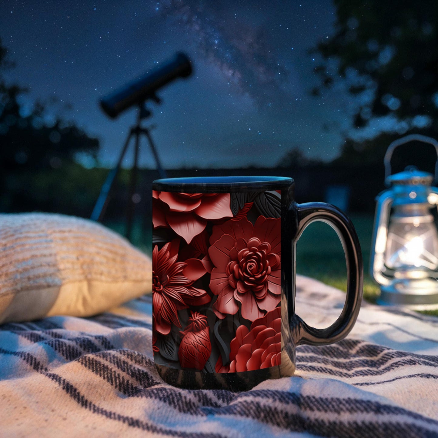 Red Black Flowers Design Mug - Ceramic Mug - The Shoppers Outlet