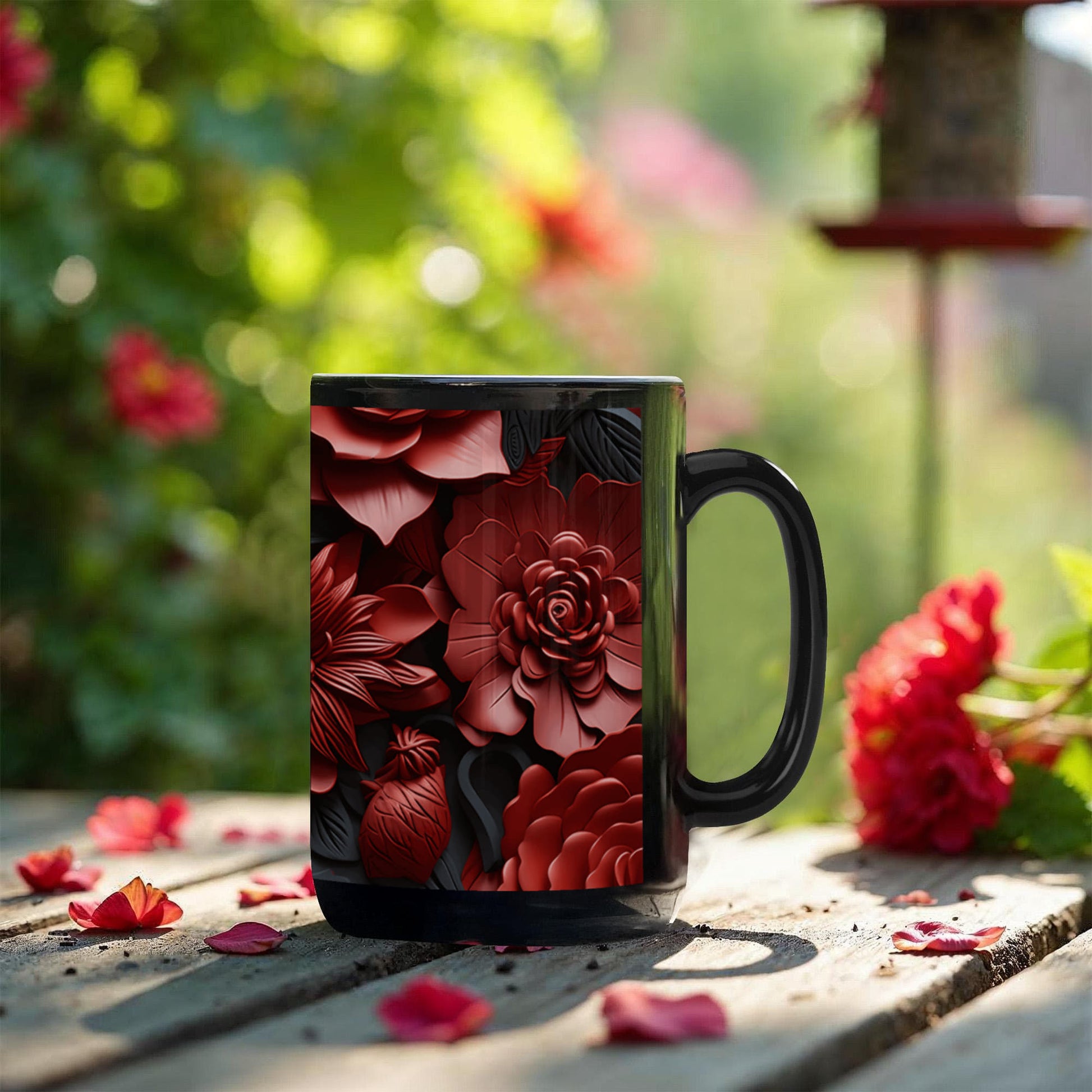 Red Black Flowers Design Mug - Ceramic Mug - The Shoppers Outlet