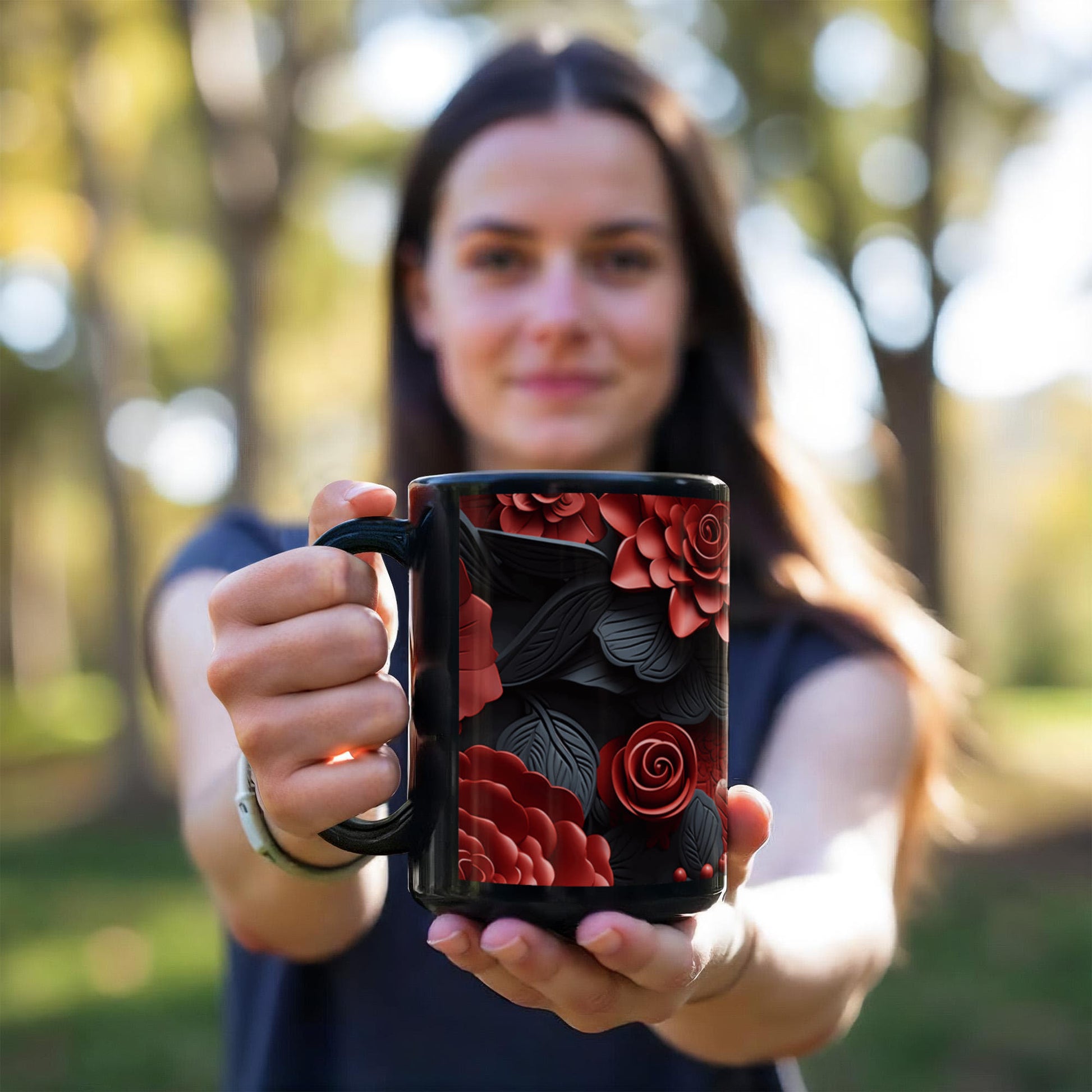 Red Black Flowers Design Mug - Ceramic Mug - The Shoppers Outlet